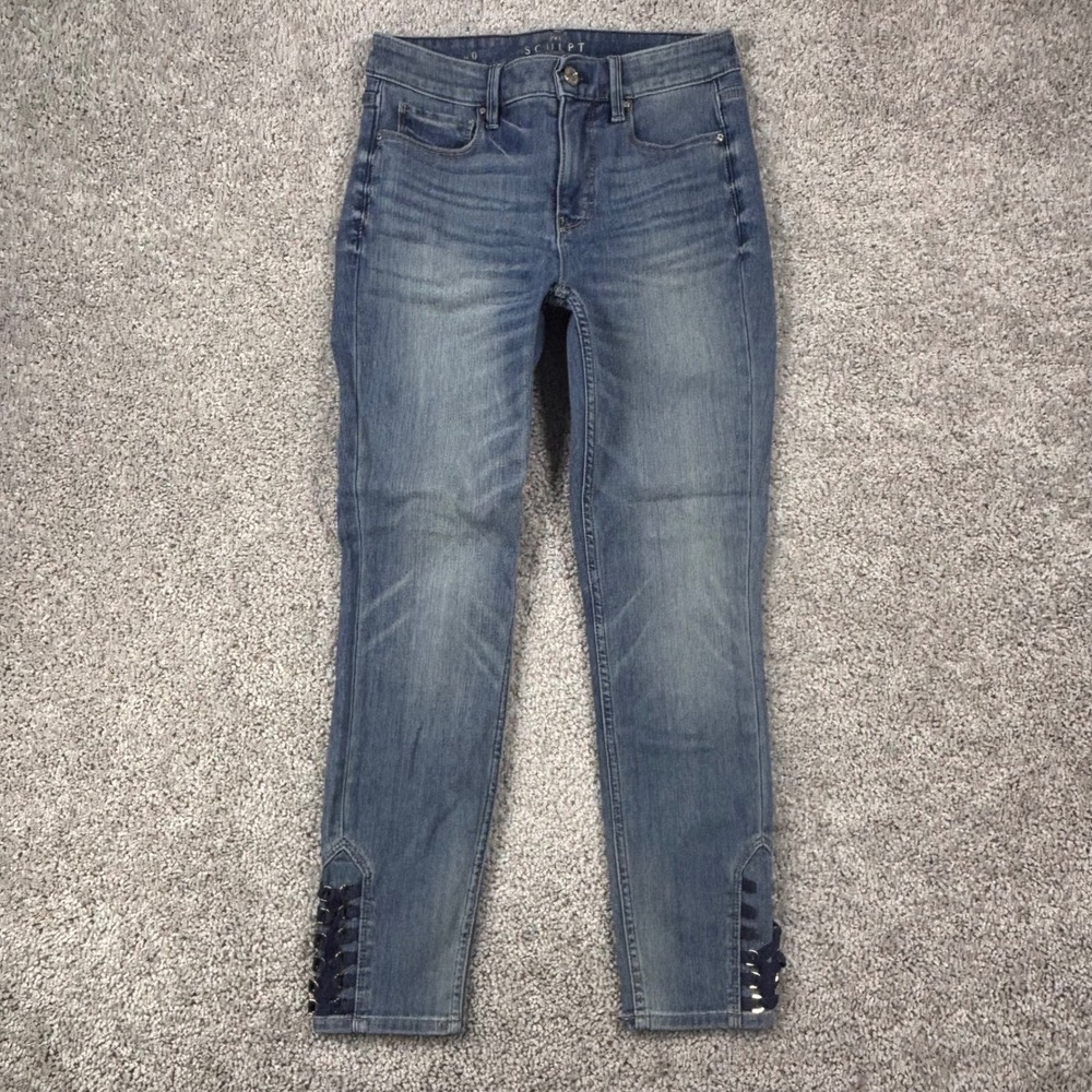 White House Black Market The Sculpt Skinny Crop Jeans Blue  Size 0 Lace Up